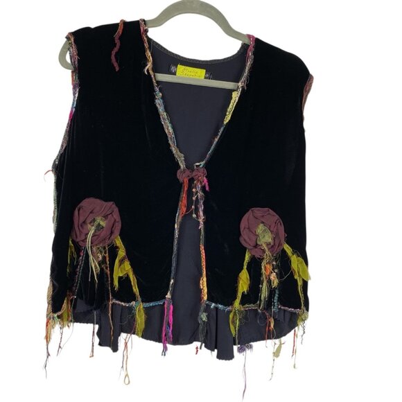 Giselle Shepatin Womens Velvet Art to Wear Rosettes Lagenlook Eclectic Vest Sz S - Picture 1 of 14
